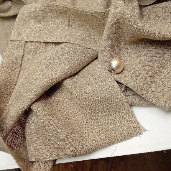 Vintage '80s Domestic USA Rayon/Flax Blazer Jacket Shoulderpads Lace Brooch (10) - Picture 12 of 13